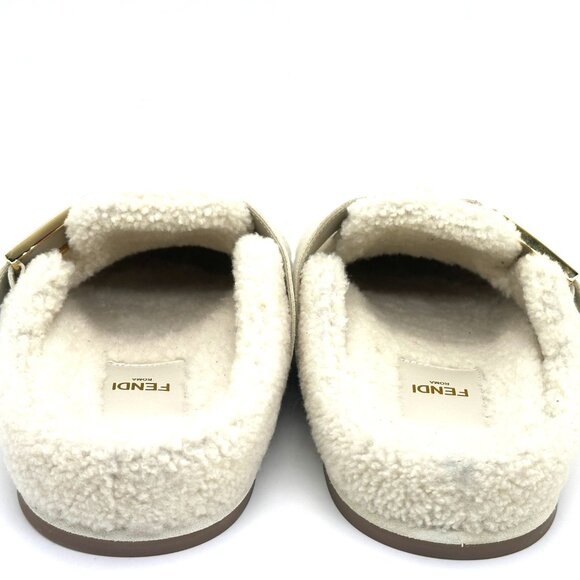 FENDI Feel FF Shearling  Buckled Sabots Mules Slides Flat Clog Sandals - Picture 14 of 16